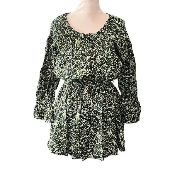 NEW LHD Blouson Shirt Dress •6• Black Sea Turtle Long Sleeve Rio Tie Waist $575 - Picture 2 of 12